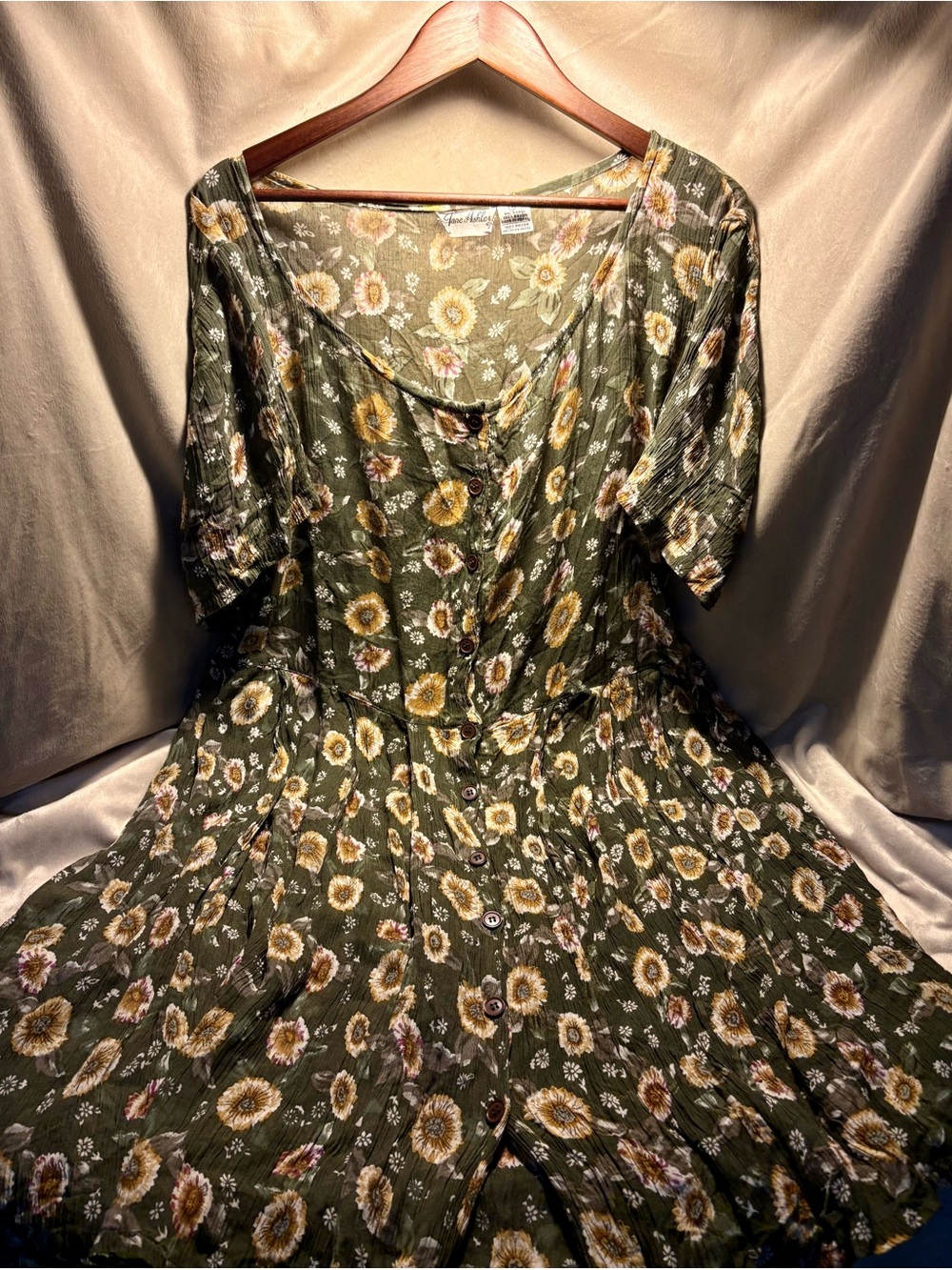 Jane Ashley Olive Green Floral Midi Dress